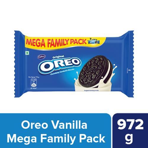 Cadbury Oreo Chocolatey Sandwich Biscuit - Crunchy, Vanilla Flavour, Mega Family Pack, 972 g